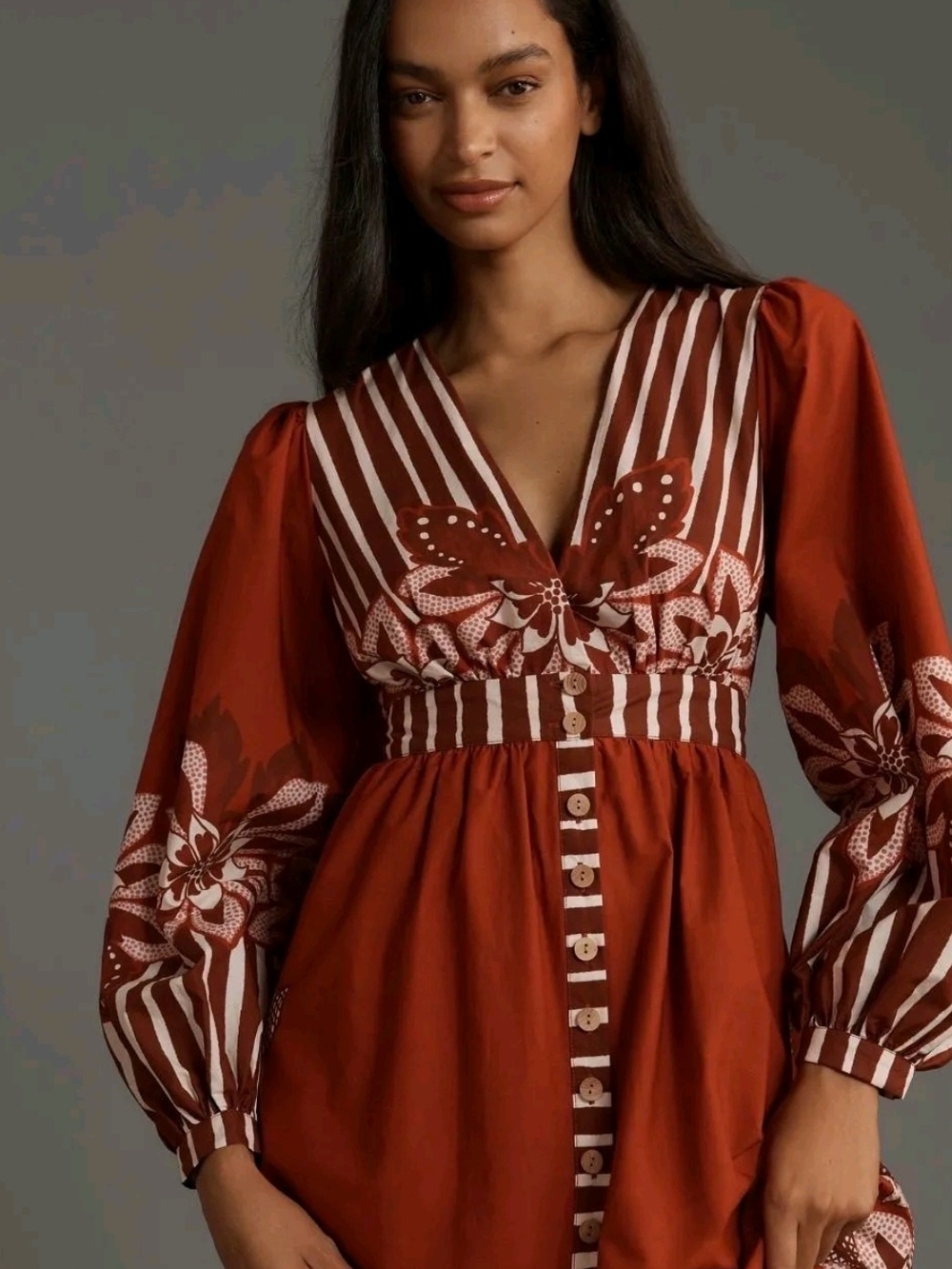 Farm Rio x Anthropologie Long-Sleeve V-Neck Midi Dress. - Picture 2 of 3